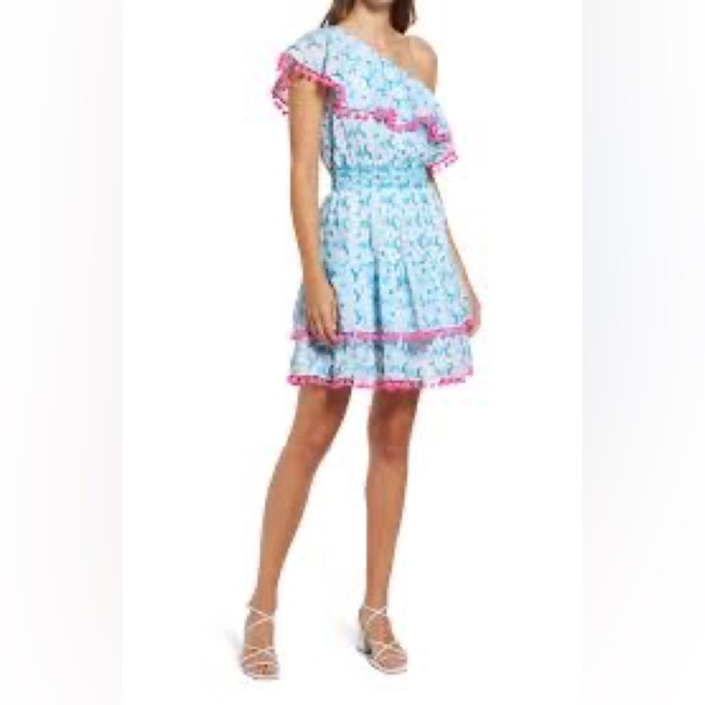 Lilly Pulitzer Addilyn Dress One shoulder blue/white and Pink Size XL